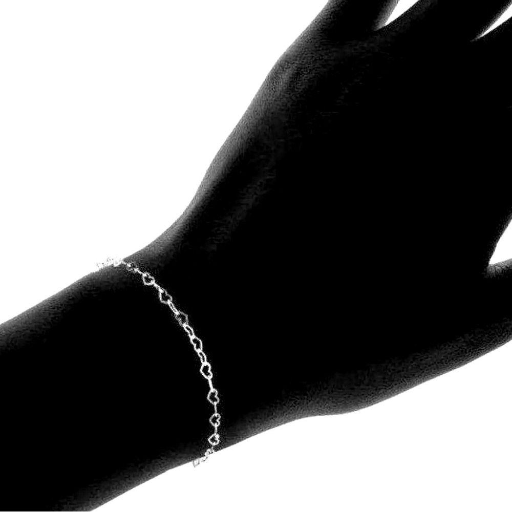 Sterling Silver Dainty 925 Heart Link Bracelet 7", New - Picture 3 of 3